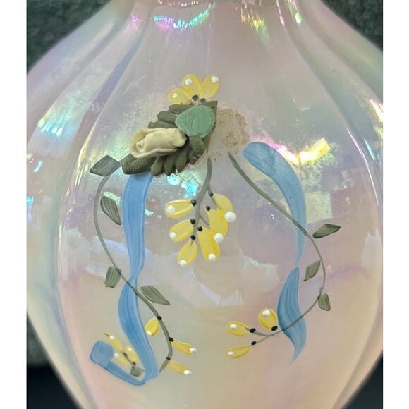 Fenton Vase Iridescent Pink Opaque Ruffled Rim Hand Painted M Wagner Signed - Picture 2 of 8